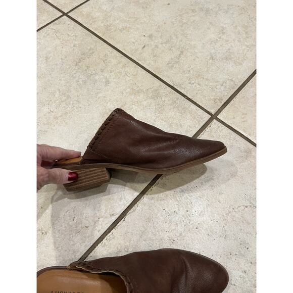 Lucky Brand Brown Leather Maizin Low Block Heel Mule Sz 7.5 - Picture 6 of 9